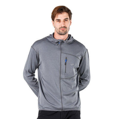 Grauer Kapuzen Hoodie mit Zip komplett aus Merinowolle
