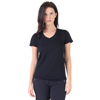 Kurzes Shirt mit V-Ausschnitt in schwarz