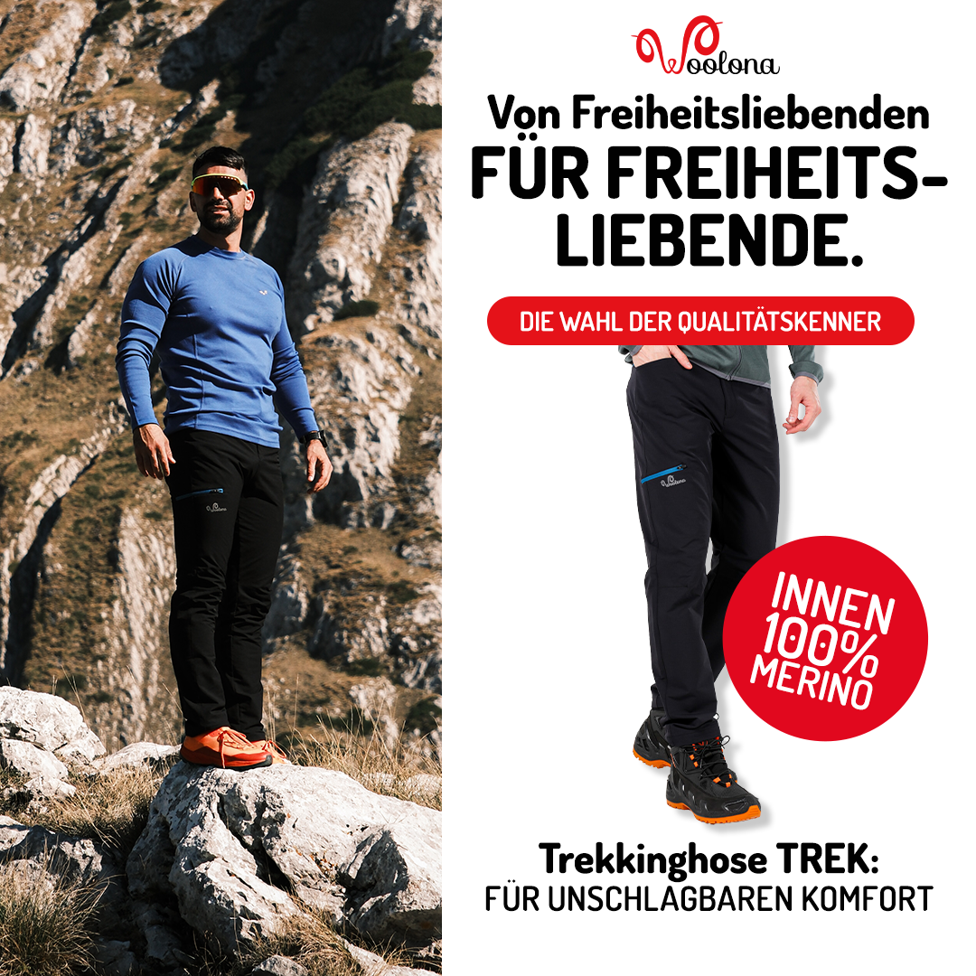 Trekkinghose aus innen 100% Merinowolle für Herren in schwarz