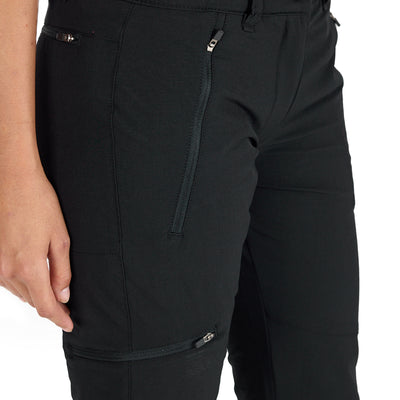 Damen Outdoorhose Merino Inside in der Farbe schwarz mit Hosen- und Beintasche.
