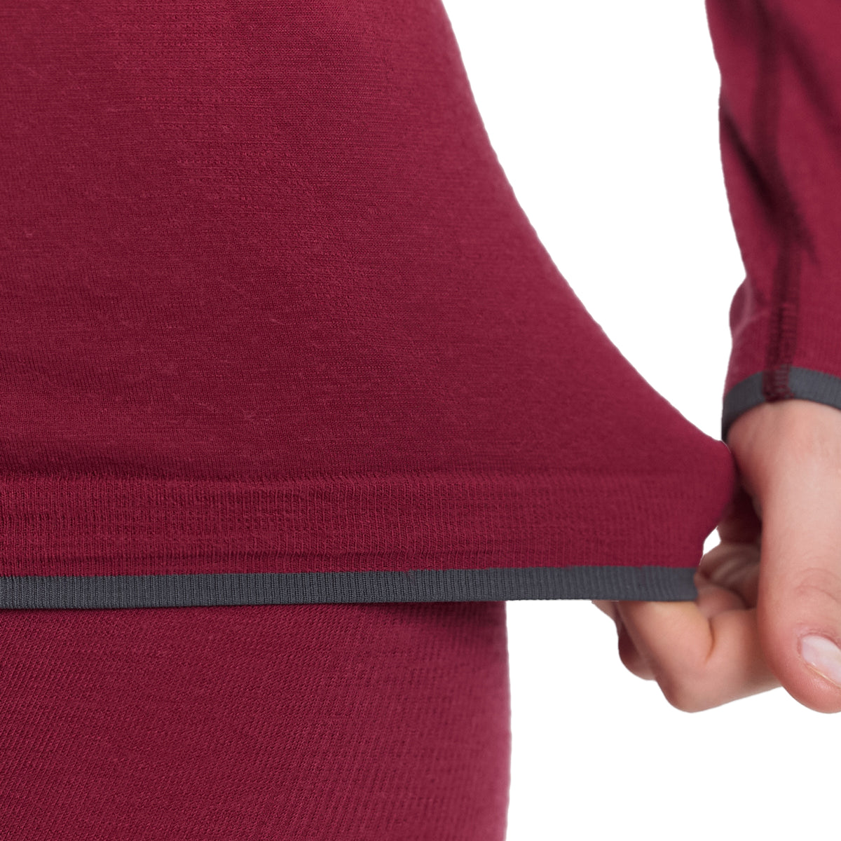 Langarmshirt in Pflaume aus Merinowolle mit elastischem Bund