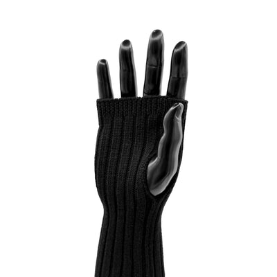 Schwarze Merino Handwärmer mit einer Daumenschlaufe