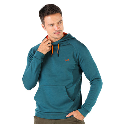merinowolle kapuzenpullover blaugrün mann von vorne