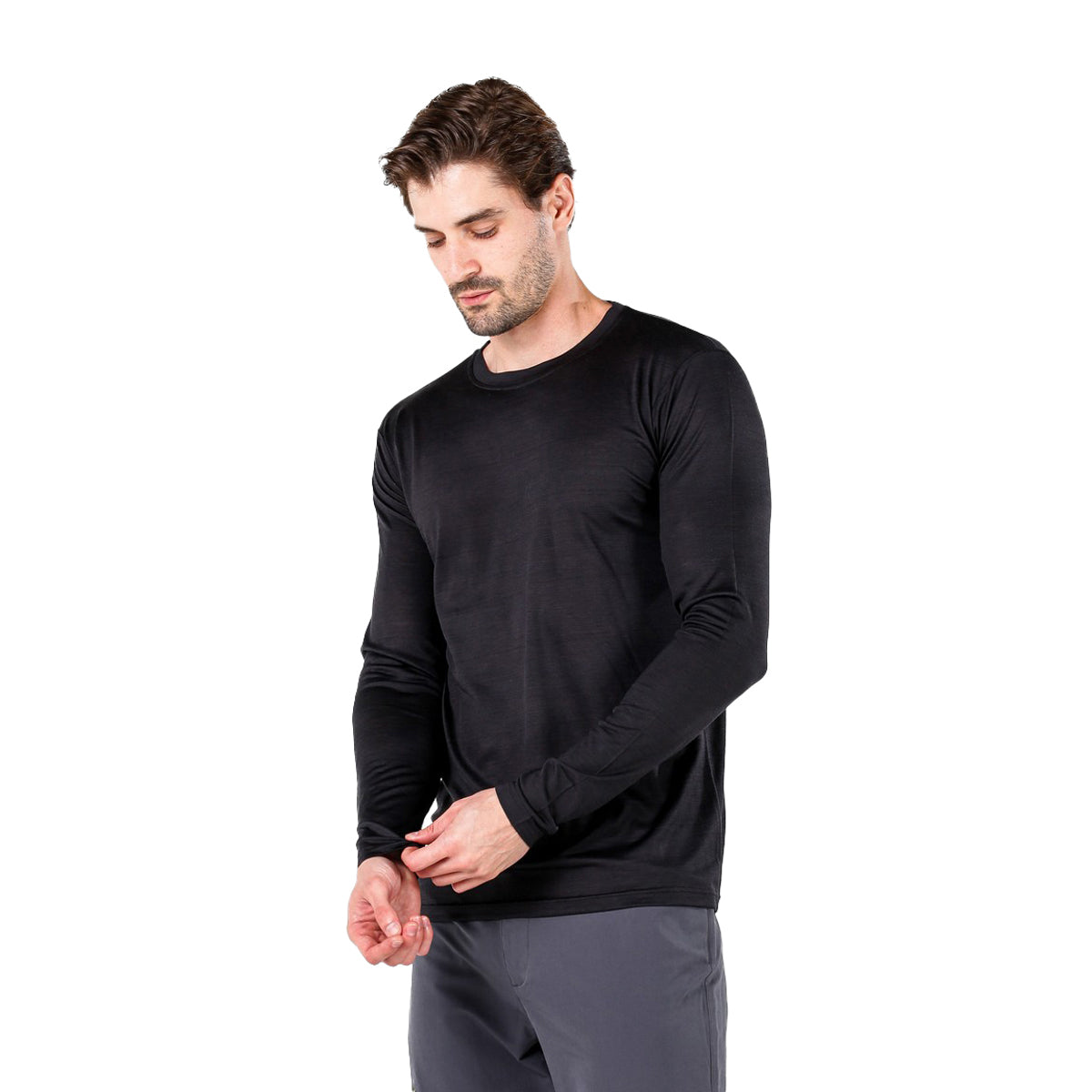 Langes Merino Shirt in schwarz