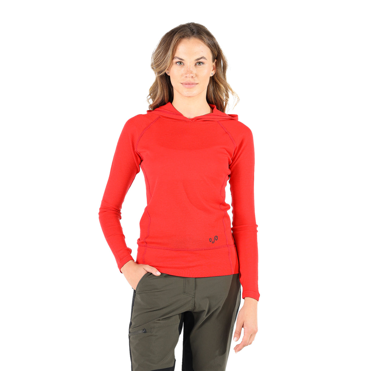 Merinowolle Hoodie Damen in Feuerrot