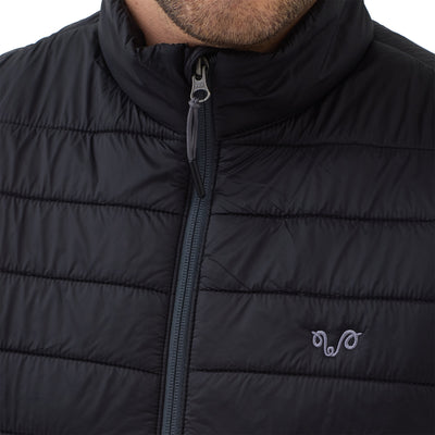 Outdoor Weste mit Reißverschluss und grauem Woolona Logo.