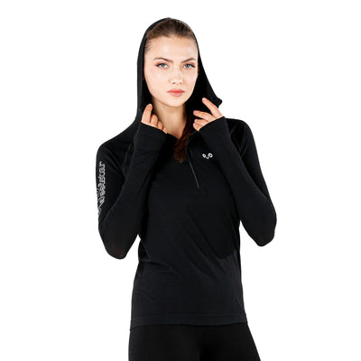 Schwarzer Sport Hoodie mit weißem Schriftzug