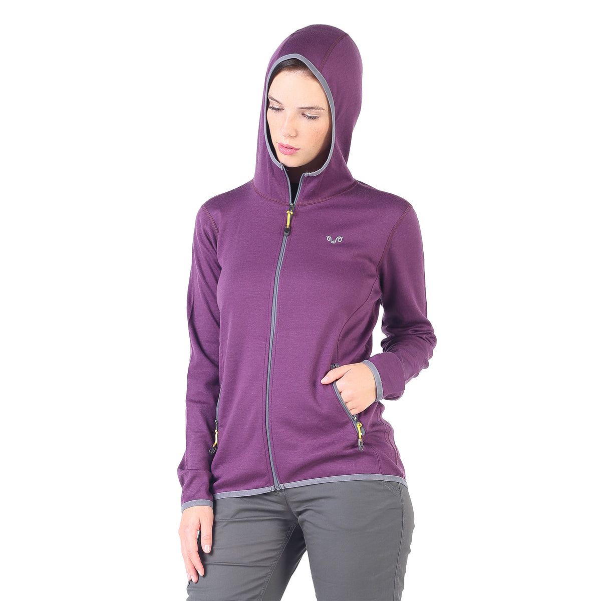Hoodie in lila mit Kapuze und kompletten Reißverschluss